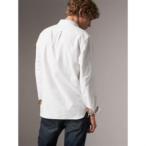 burberry camicia bianco cotone motivi check taschino|Camicia in cotone con pannello Check (Bianco) .